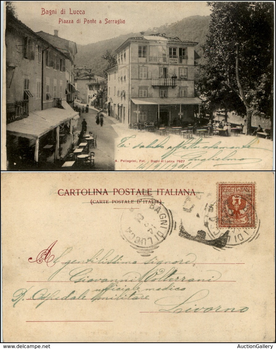 1560 CARTOLINE - REGIONALISMO-TOSCANA - Bagni Di Lucca (LU), Piazza Di Ponte A Serraglio Viaggiata 1901 - Autres & Non Classés