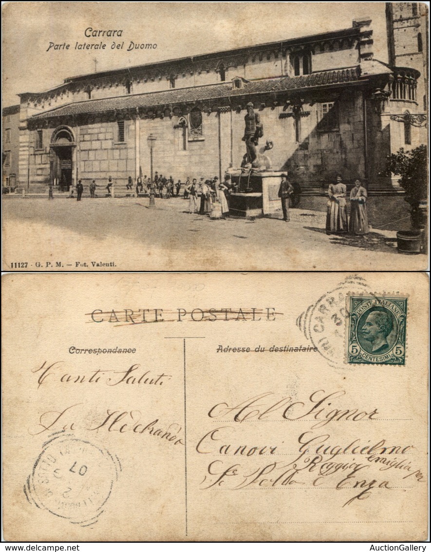 1564 CARTOLINE - REGIONALISMO-TOSCANA - Carrara, Parte Laterale Del Duomo Animata Viaggiata 1907 - Autres & Non Classés