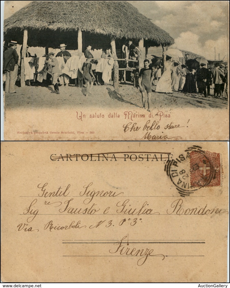 1565 CARTOLINE - REGIONALISMO-TOSCANA - Marina Di Pisa (PI), Un Saluto Da, Spiaggia Animatissima Viaggiata 1901 - Autres & Non Classés