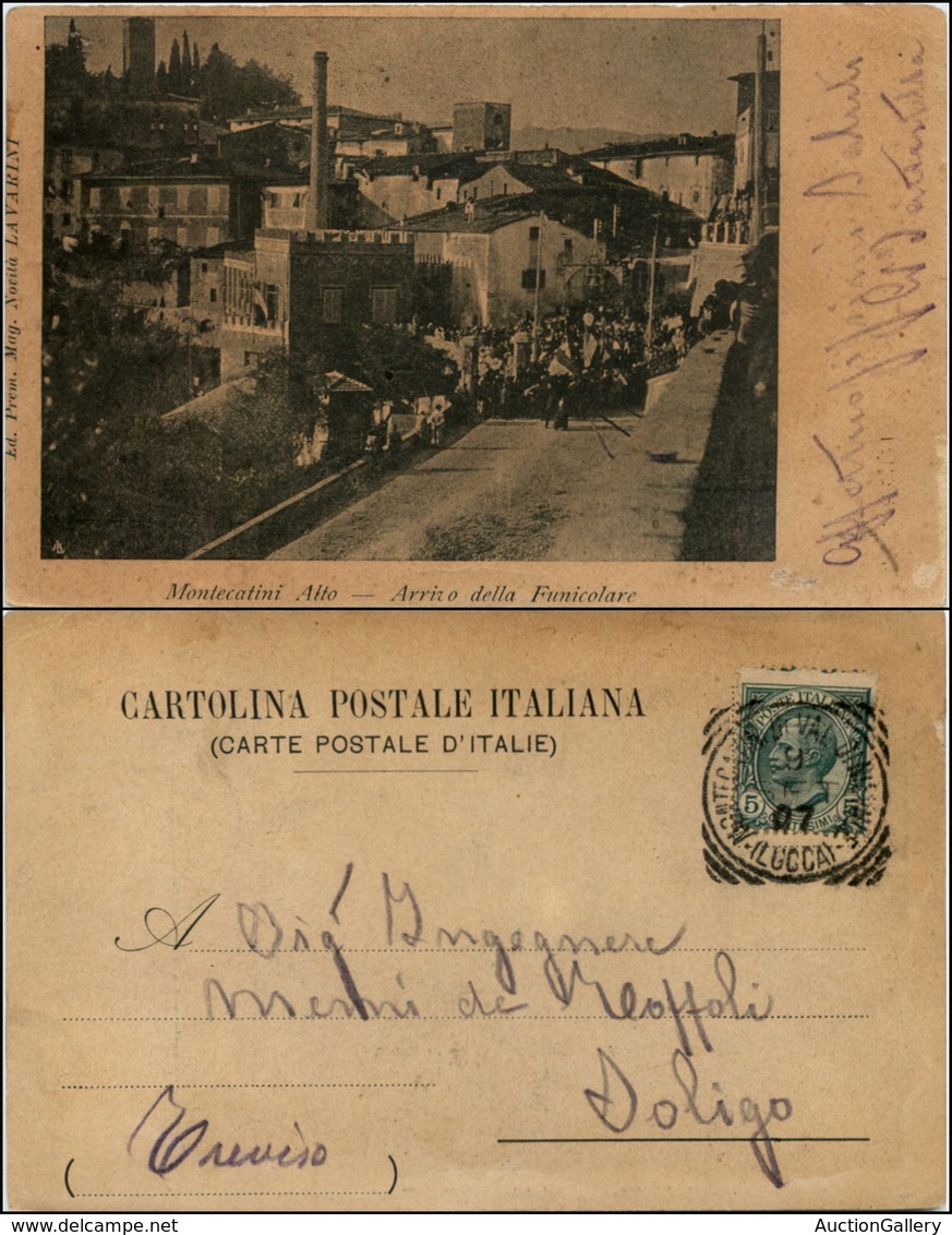 1568 CARTOLINE - REGIONALISMO-TOSCANA - Montecatini Alto, (PT), Arrivo Della Funicolare Animata Viaggiata 1907 - Autres & Non Classés