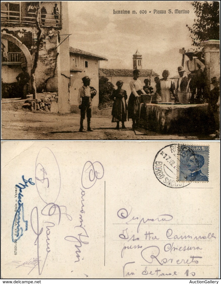 1574 CARTOLINE - REGIONALISMO- TRENTINO ALTO ADIGE - Lenzima (TN), Piazza S. Martino Animata Viaggiata 1925 - Autres & Non Classés