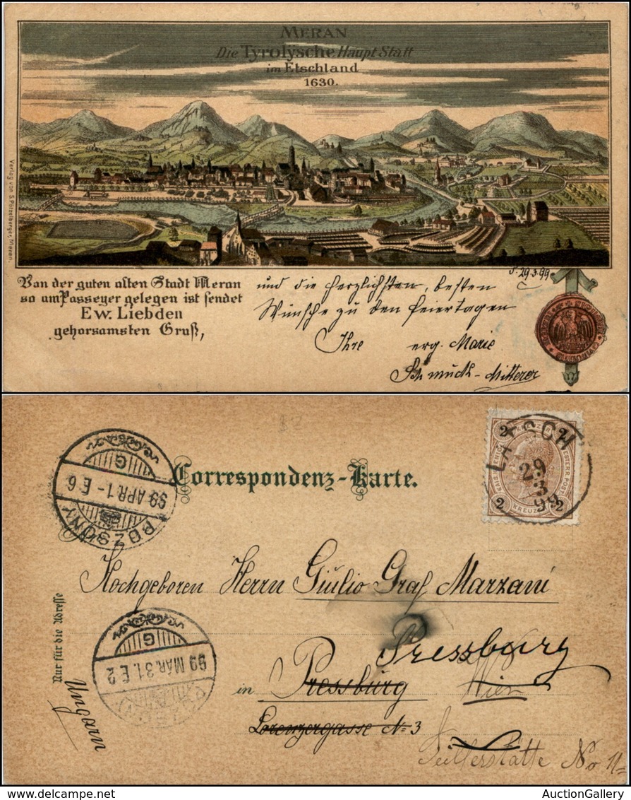 1576 CARTOLINE - REGIONALISMO- TRENTINO ALTO ADIGE - Merano (BZ), Riproduzione. Stampa Antica Viaggiata 1899 - Autres & Non Classés