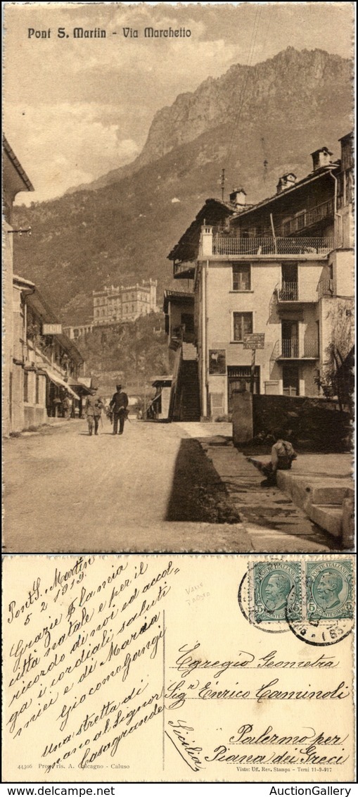 1583 CARTOLINE - REGIONALISMO-VALLE D'AOSTA - Pont S. Martin (AO), Via Marchetto Animata Viaggiata 1919 - Autres & Non Classés