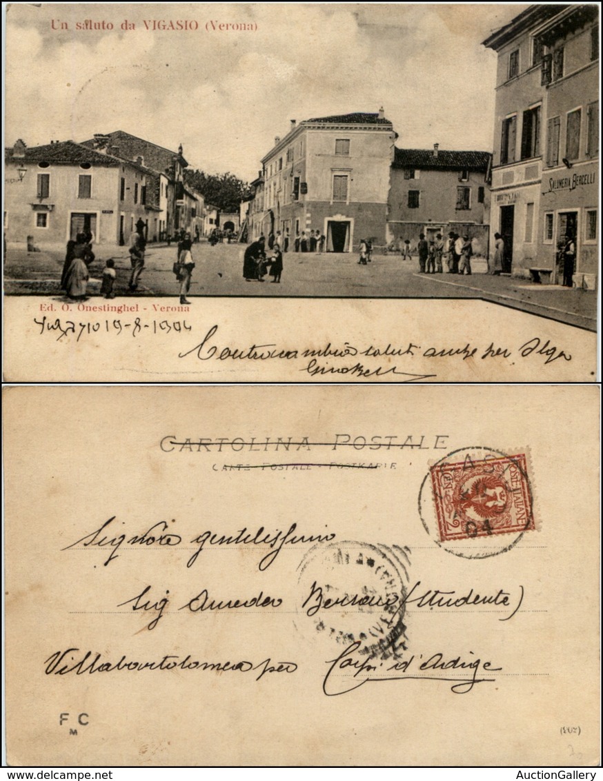 1586 CARTOLINE - REGIONALISMO-VENETO - Vigasio (VR), Un Saluto Da, Piazza Animata Viaggiata 1904 - Sonstige & Ohne Zuordnung