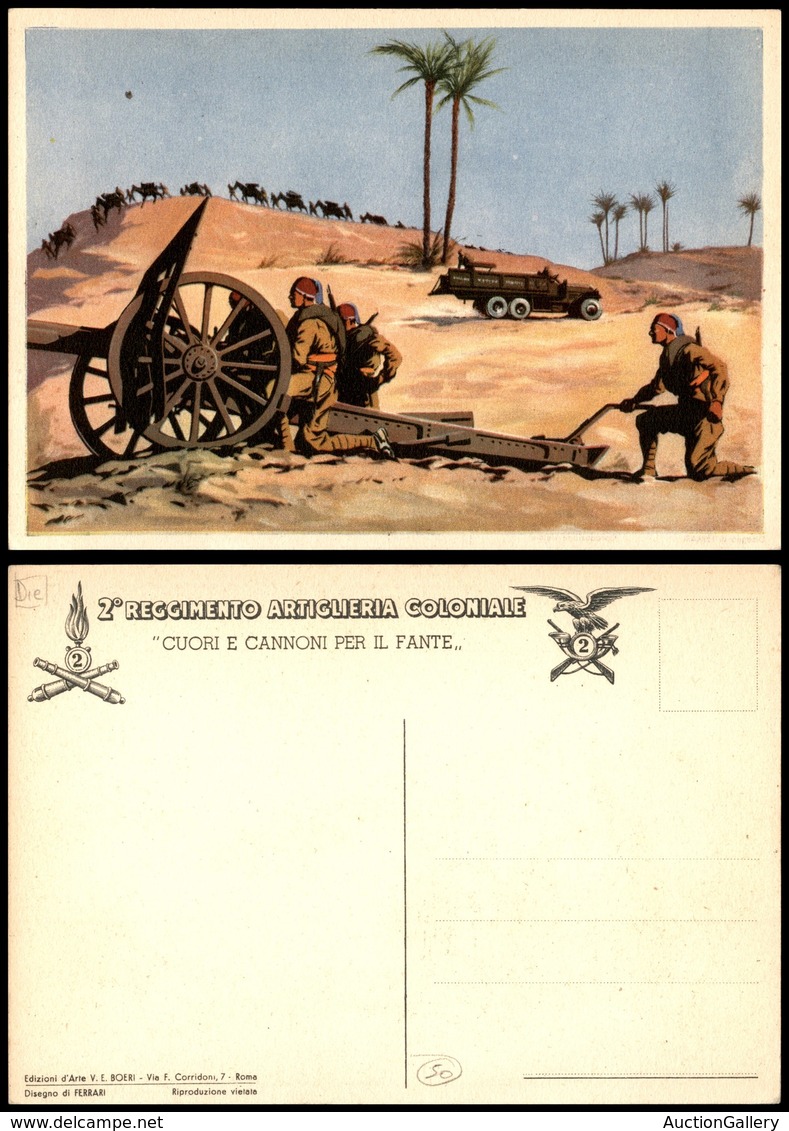 1682 CARTOLINE - MILITARI - 2° Reggimento Artiglieria Coloniale "Cuori E Cannoni Per Il Fante" - Illustratore Ferrari -  - Autres & Non Classés