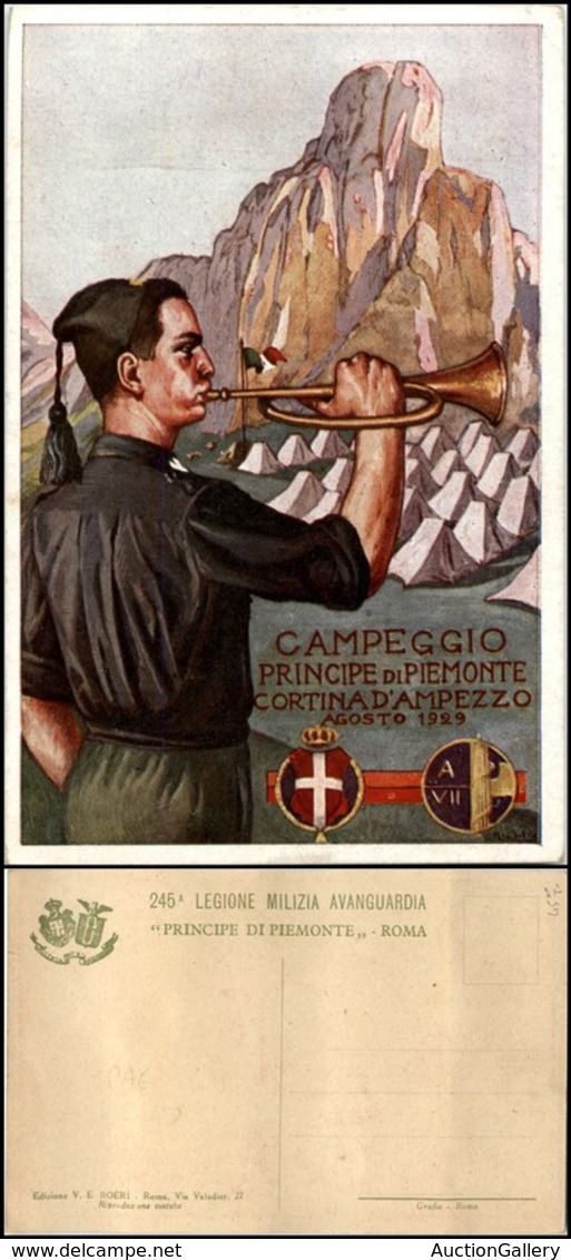 1737 CARTOLINE - MILITARI - Milizia D'Avanguardia - 245° Legione Campeggio "Principe Di Piemonte" 1929 - Illustratore Gr - Autres & Non Classés