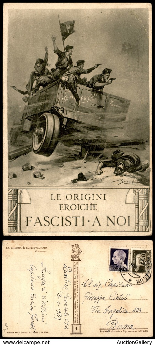 1759 CARTOLINE - MILITARI - MVSN - Serie Fauno - "Le Origini Eroiche" - Illustartore Pisani - N1 - Viaggiata 10.1.39 (30 - Autres & Non Classés