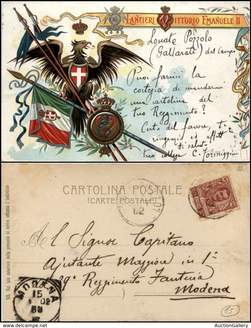 1894 CARTOLINE - MILITARI - 10° Reggimento Lancieri Di Vittorio Emanuele II - Viaggiata 1902 - Altri & Non Classificati