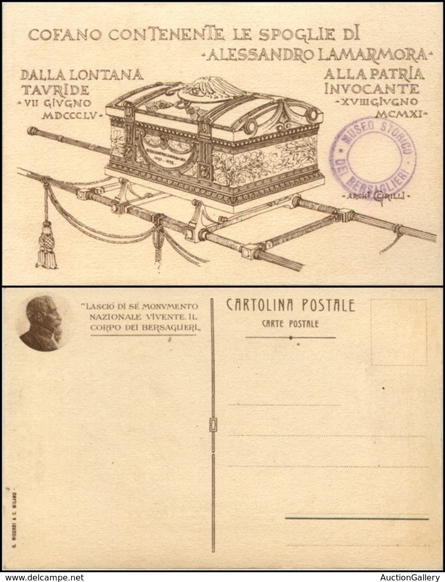 1911 CARTOLINE - MILITARI - Cofano Contenente Le Spoglie Di Alessandro La Marmora - Timbro Del Museo Dei Bersaglieri - N - Other & Unclassified