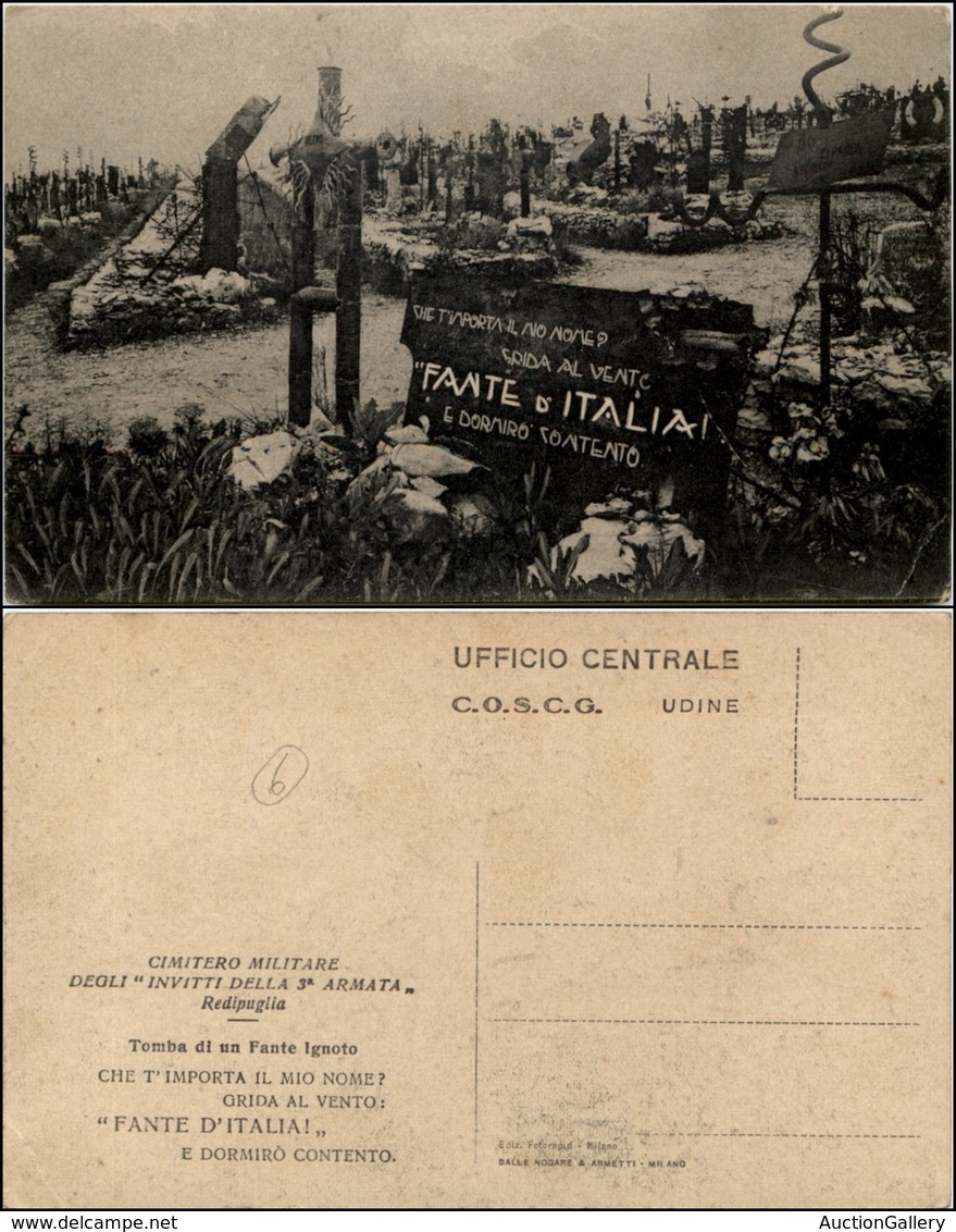 1922 CARTOLINE - MILITARI - Cimitero Militare Degli "Invitti Della 3° Armata" - Tomba Di Un Fante Ignoto - Nuova - Other & Unclassified