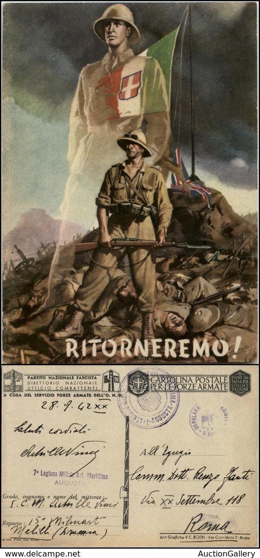 1954 CARTOLINE - FRANCHIGIA MILITARE - 1941/1942 - Boccasile - "Ritorneremo!" (F64B-2) - Viaggiata 1942 - Altri & Non Classificati