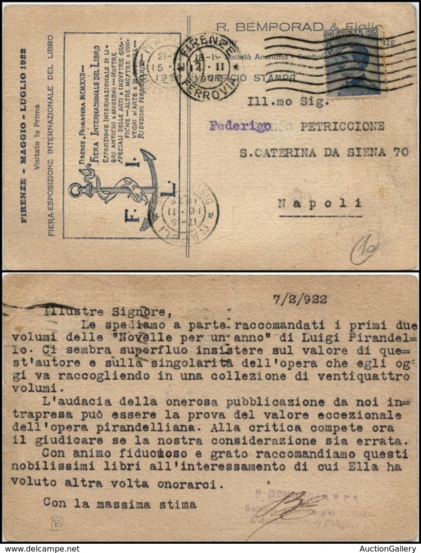 1981 CARTOLINE - PUBBLICITARIE - R.Bompard & Figli - Fiera Internazionale Del Libro Firenze - Viaggiata 14.2.1922 - Autres & Non Classés