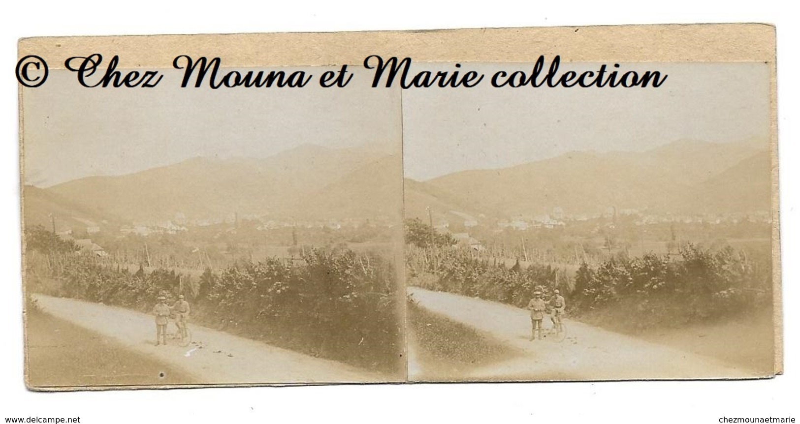 THANN - VUE DU SUD - HAUT RHIN - PHOTO STEREO SUPPORT 12.5 X 6 - Guerre, Militaire