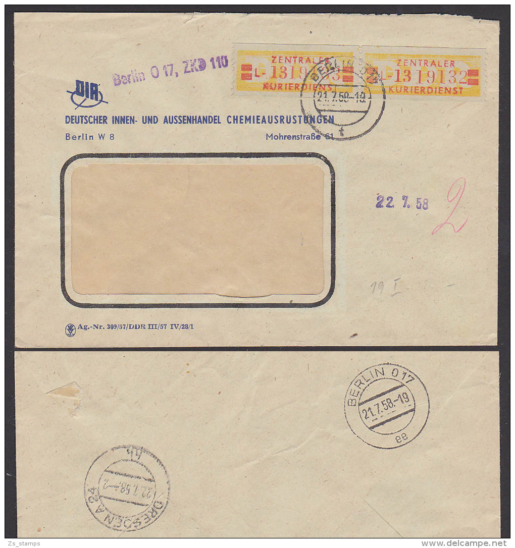 DDR BERLIN O17, ZKD B19IL (2) Ferndoppelbrief ZKD-Nr. 110, DIA Innen- Und Aussenhandel Chemieausrüstungen 21.7.58 - Sonstige & Ohne Zuordnung