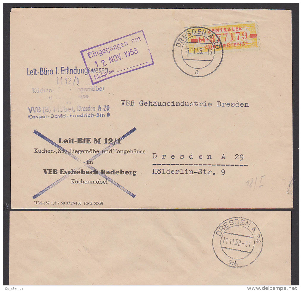 DDR DRESDEN A20, ZKD B18IM Ortsbrief Leit-Büro Für Erfindungswesen 11.11.58 - Otros & Sin Clasificación