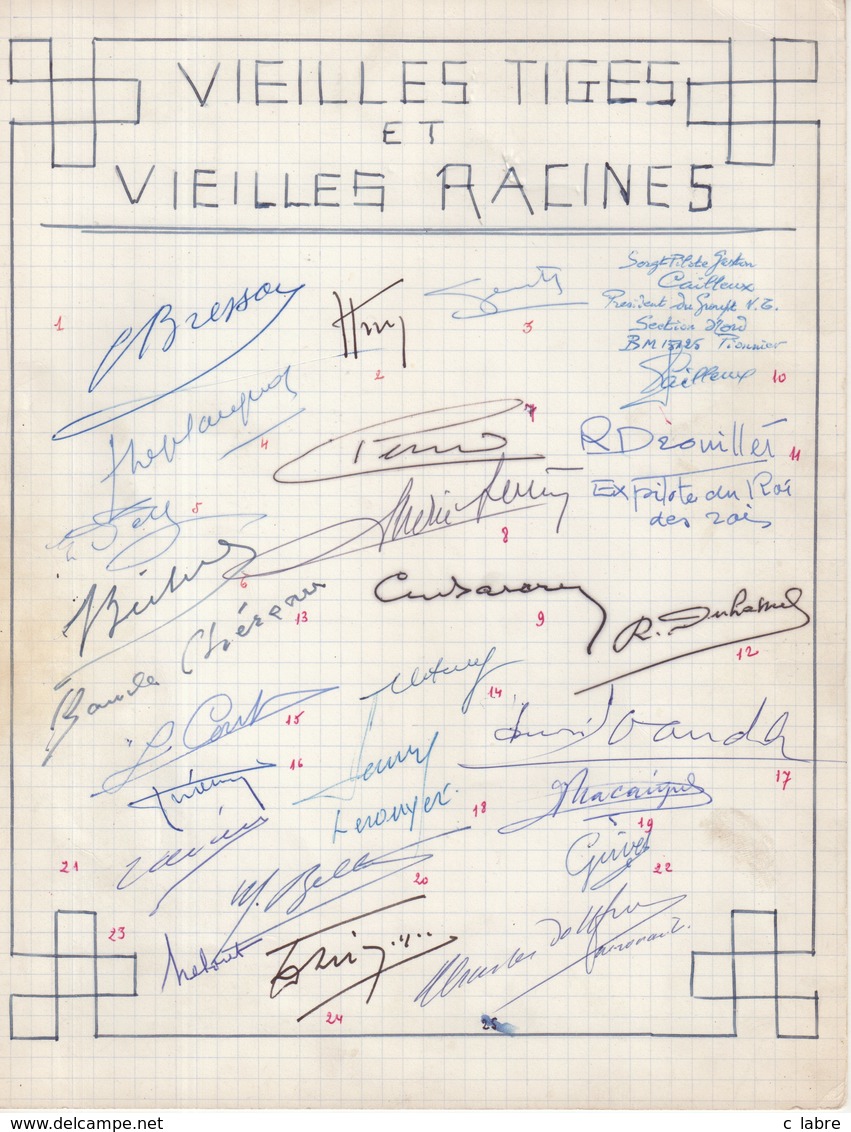 AVIATION : " LES VIELLES TIGES " . PIONNIERS . ARCHIVES DE Mr LEGENTIL . ENVIRON 150 SIGNATURES .