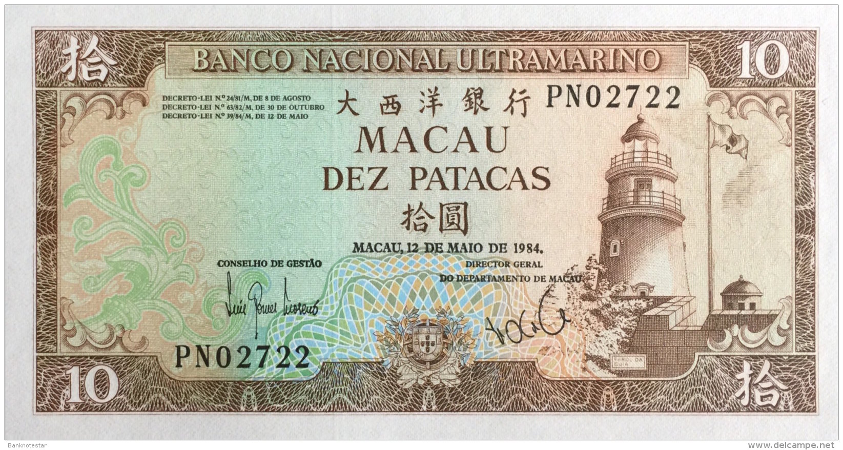 Macao 10 Patacas, P-59e 1984 UNC - Macao