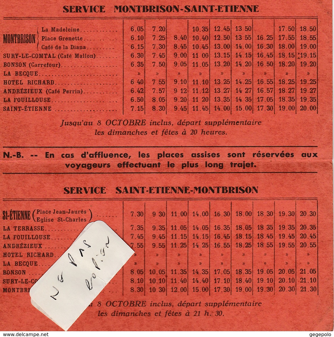 42 ( France ) - HORAIRES Des Cars MONTBRISON - SAINT ETIENNE à Dater Du 10 Avril 1933 ( 4 Pages 16,2 Cm X 8 Cm ) Rare - Europa