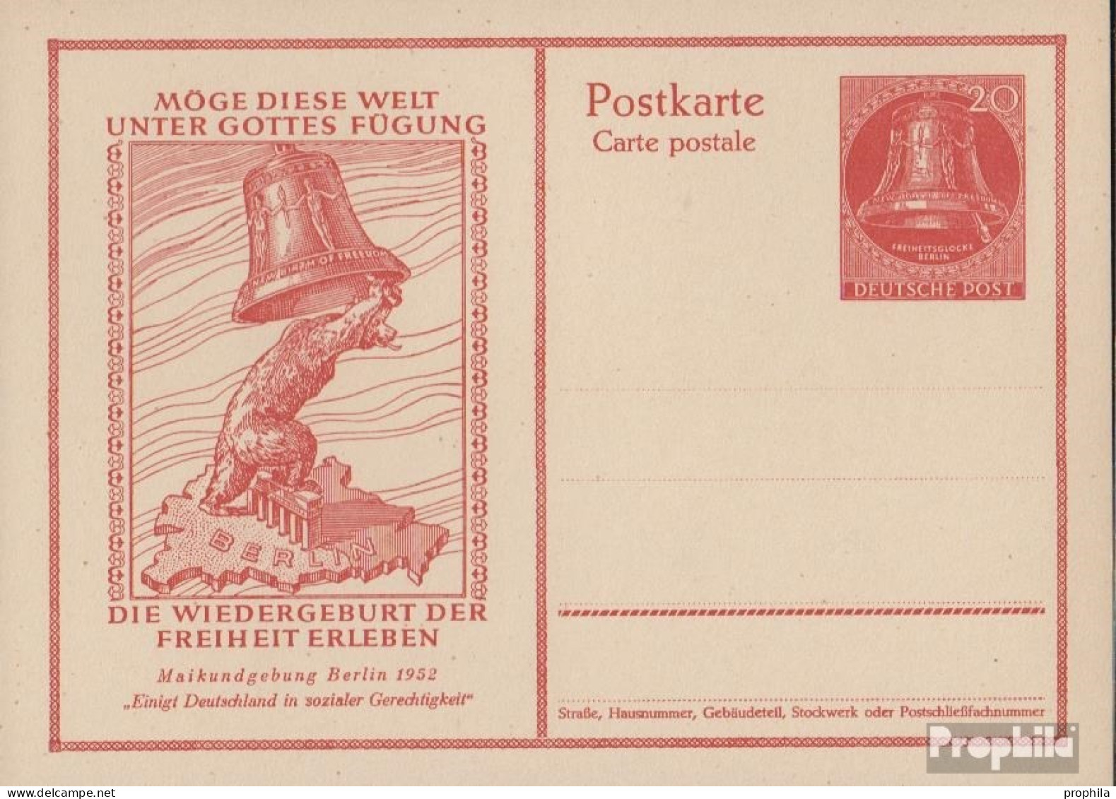 Berlin (West) P29 Amtliche Postkarte Ungebraucht 1952 Glocke - Postkarten - Ungebraucht