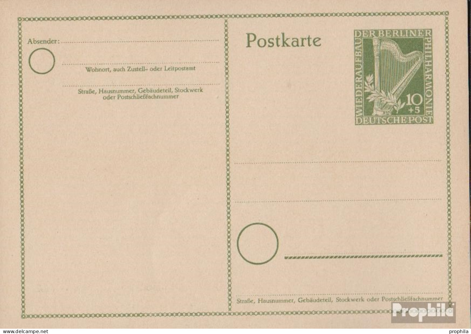 Berlin (West) P23I Amtliche Postkarte Ungebraucht 1951 Harfe - Postales - Nuevos