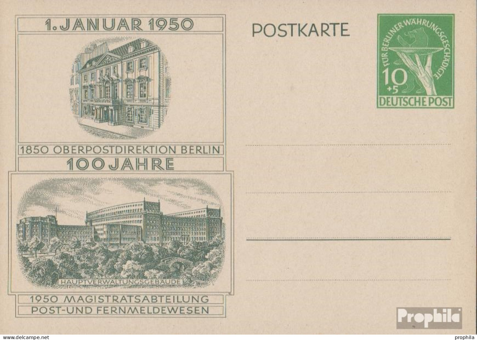 Berlin (West) P22 Amtliche Postkarte Ungebraucht 1950 Hand Mit Schale - Postales - Nuevos