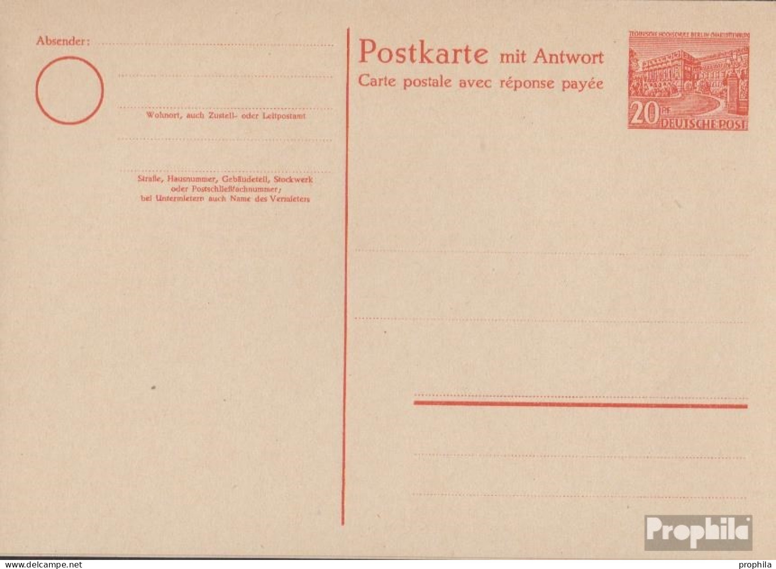 Berlin (West) P9b Amtliche Postkarte Ungebraucht 1949 Berliner Bauten I - Cartes Postales - Neuves