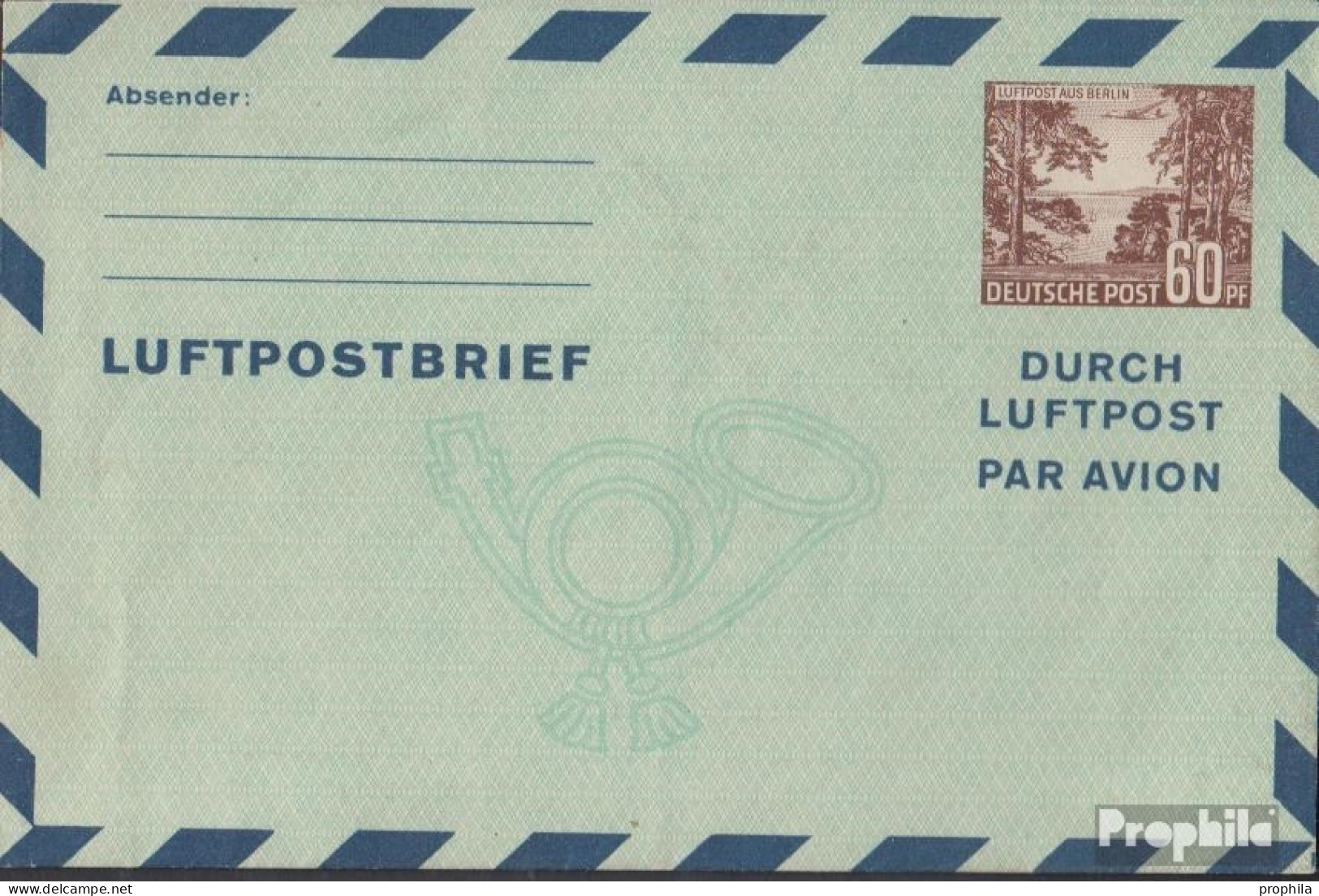 Berlin (West) LF3 Luftpost-Faltbrief Ungebraucht 1950 Bäume/Flugzeug - Privé Briefomslagen - Ongebruikt