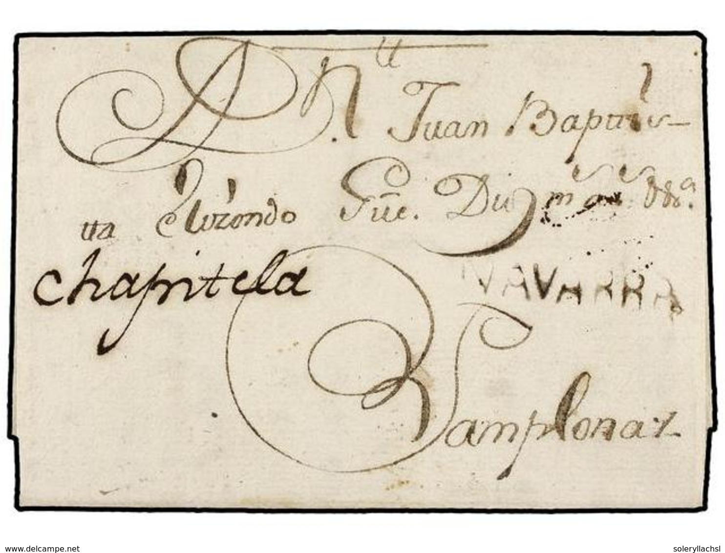 17 ESPAÑA. 1761 (29-sept.). LOS ARCOS A PAMPLONA. Marca Linea <B>NAVARRA </B>(Nº1). RARÍSIMA. - Altri & Non Classificati