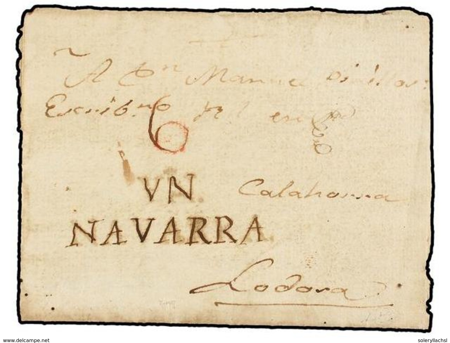 18 ESPAÑA: PREFILATELIA. 1839. VIANA A TOLOSA. Marca<B> VN/NAVARRA</B> (nº 4) Repasada A Tinta A Mano En La época Para H - Altri & Non Classificati