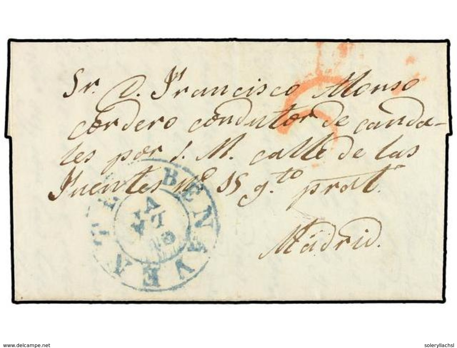 23 ESPAÑA: PREFILATELIA. 1841. BENAVENTE A MADRID. Marca Circular<B> BENAVENTE/CA.LA.VA.</B> En Azul. MUY BONITA. - Other & Unclassified