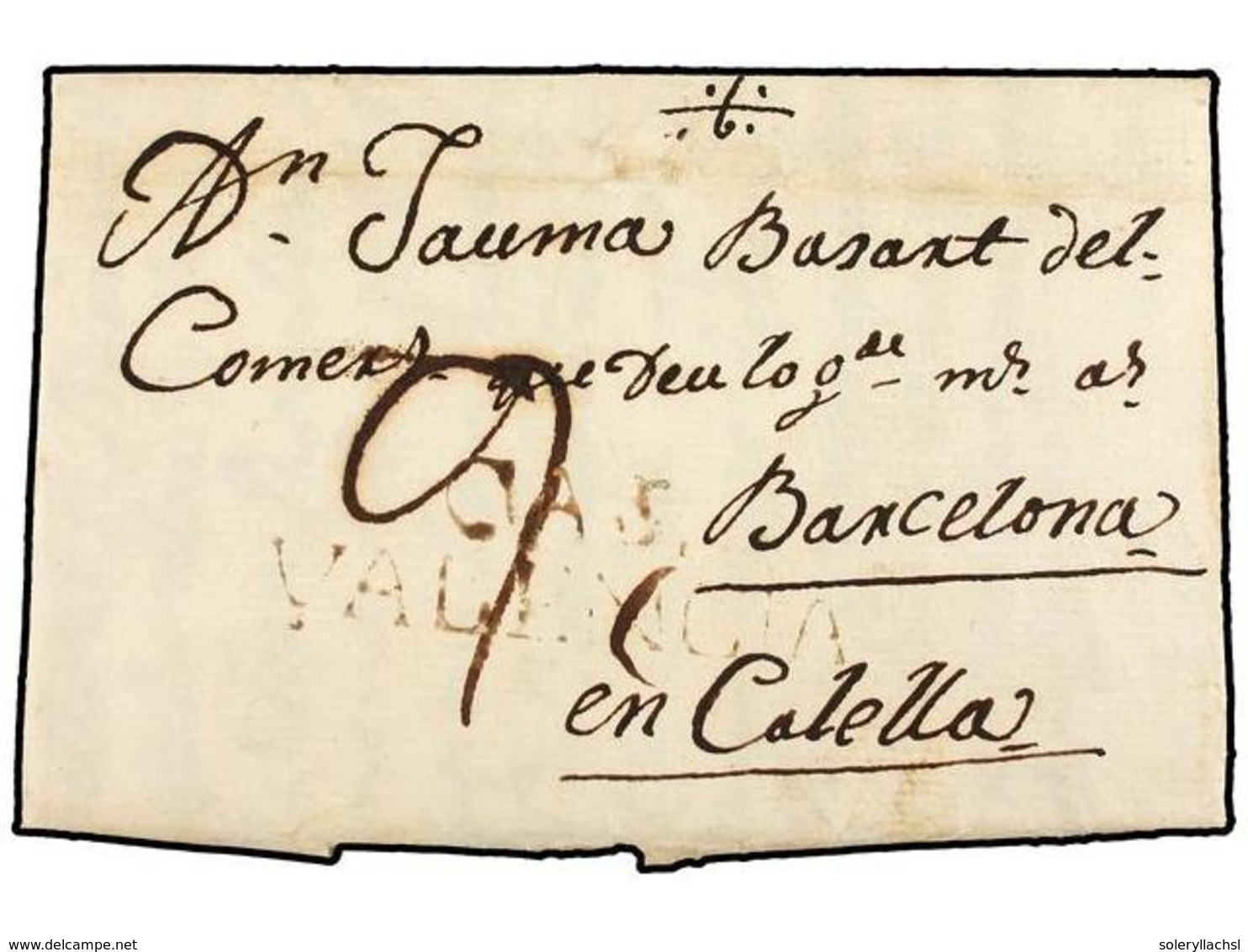 30 ESPAÑA: PREFILATELIA. 1805. CASTELLÓN A CALELLA. Marca <B>CAS./VALENCIA</B> (nº 2) En Tinta De Escribir. MUY BONITA. - Altri & Non Classificati