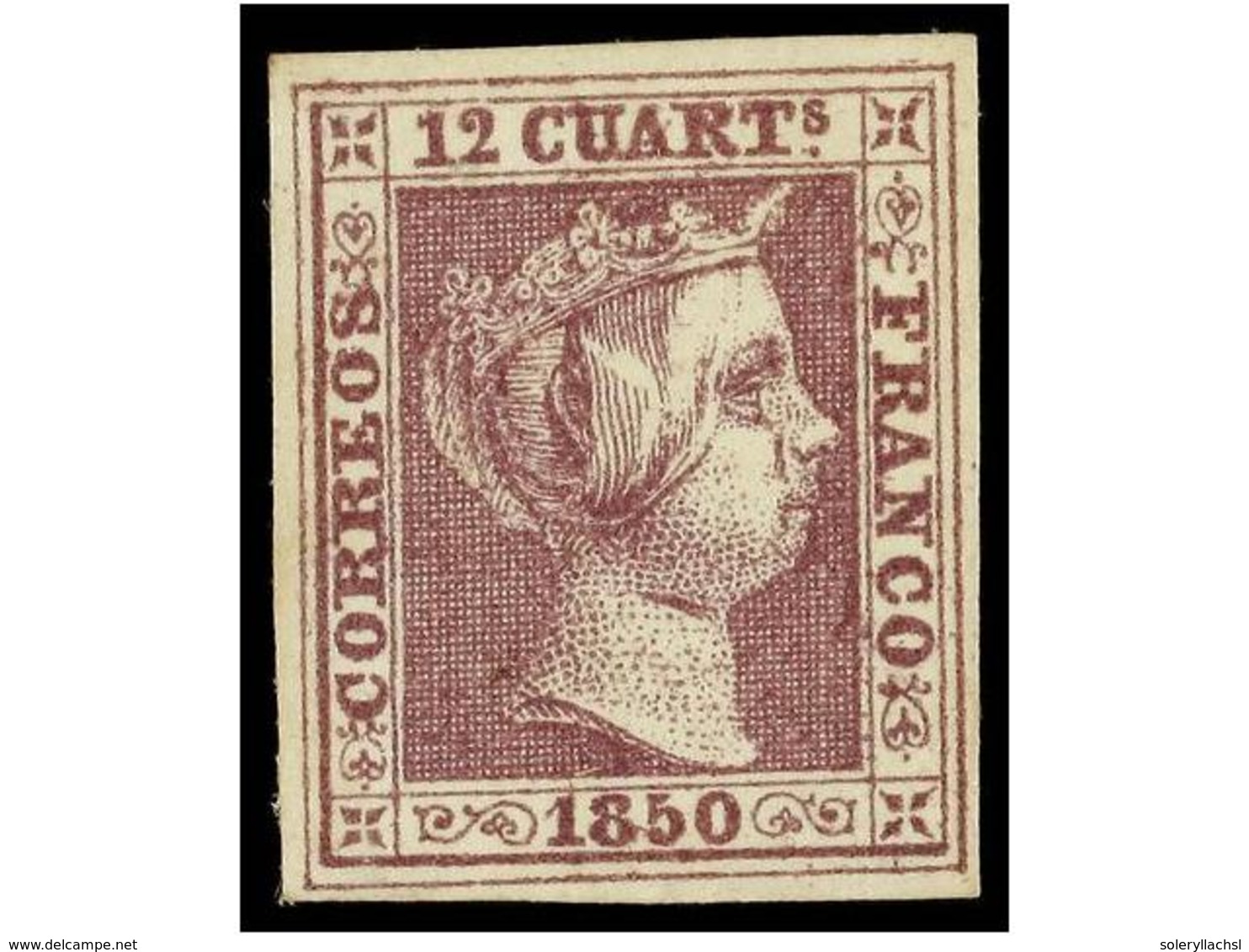 58 (*) ESPAÑA. Ed.2. <B>12 Cuartos</B> Lila. Color Excepcional. PIEZA DE LUJO. Cert. COMEX. Cat. 3.375?. - Andere & Zonder Classificatie