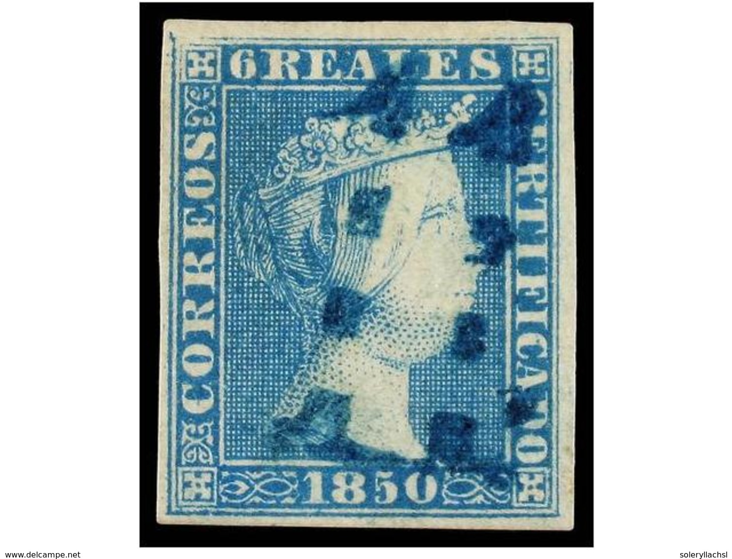 66 ° ESPAÑA. Ed.4. <B>6 Reales </B>azul, Mat. <B>11 LIMADO DE SEVILLA</B> En Azul. LUJO. - Autres & Non Classés