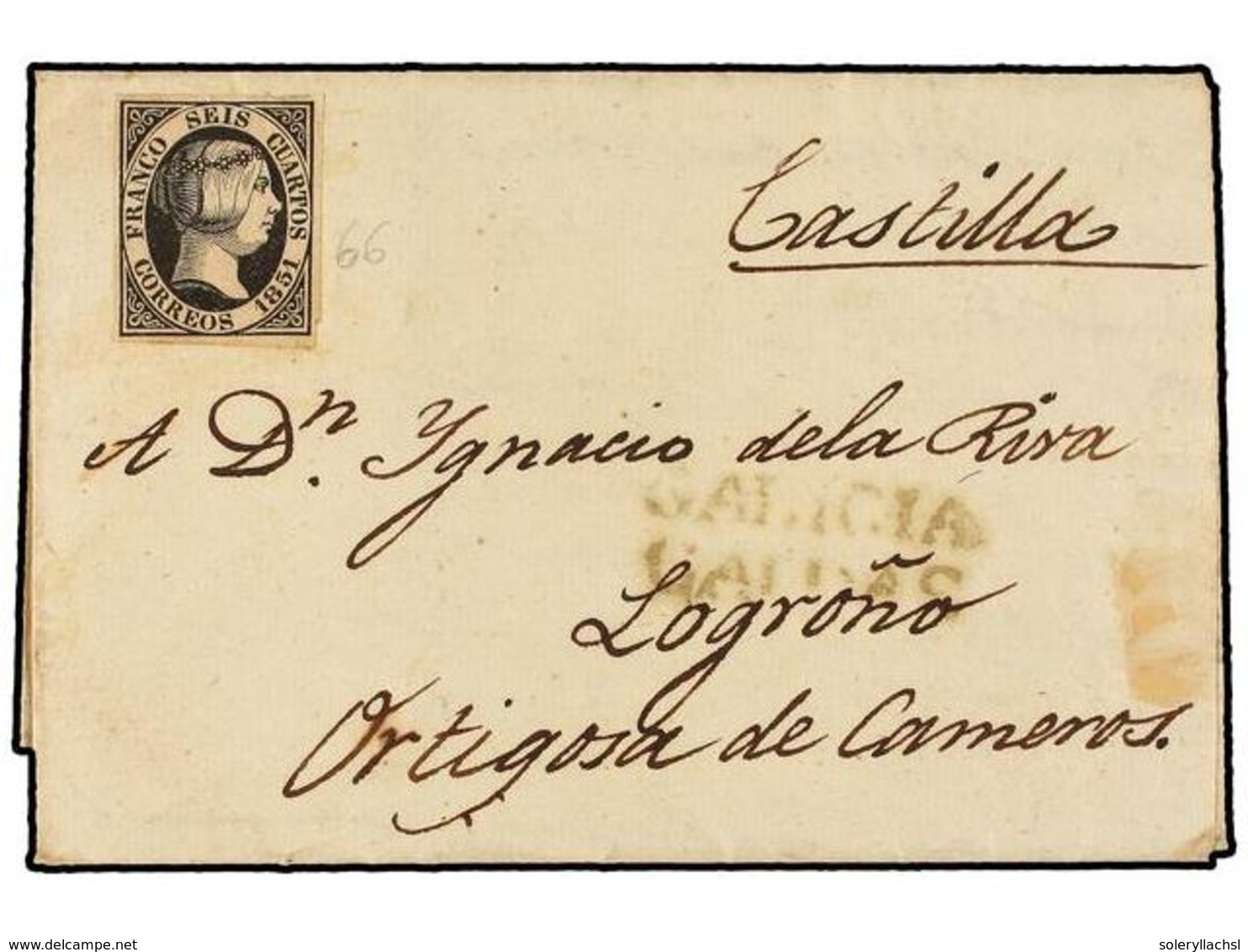 110 ESPAÑA. Ed.6. 1851. CALDAS A ORTIGOSA. <B>6 Cuartos</B> Negro Sin Matasellar, Al Lado Marca Prefilatélica<B> GALICIA - Other & Unclassified