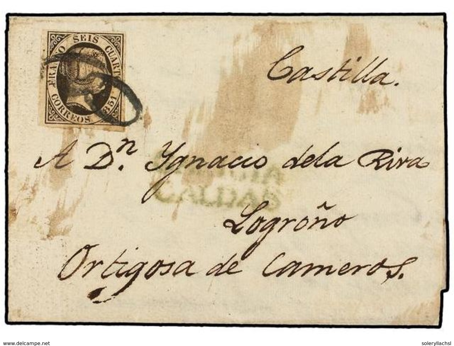 120 ESPAÑA. Ed.6. 1851. CALDAS DE REIS A ORTIGOSA. <B>6 Cuartos</B> Negro, Mat. Doble <B>'O'</B> En Negro De CALDAS Y Ma - Autres & Non Classés