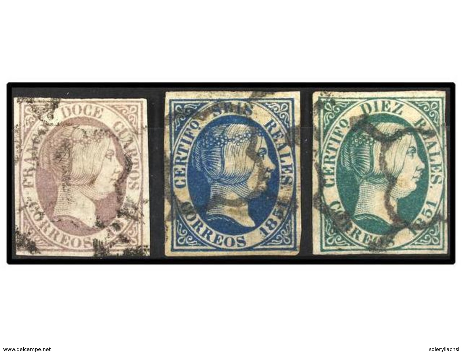 130 ° ESPAÑA. Ed.7, 10, 11. <B>12 Cuartos</B> Lila, <B>6 Reales</B> Azul (cert. COMEX) Y <B>10 Reales</B> Verde. Bonitos - Altri & Non Classificati