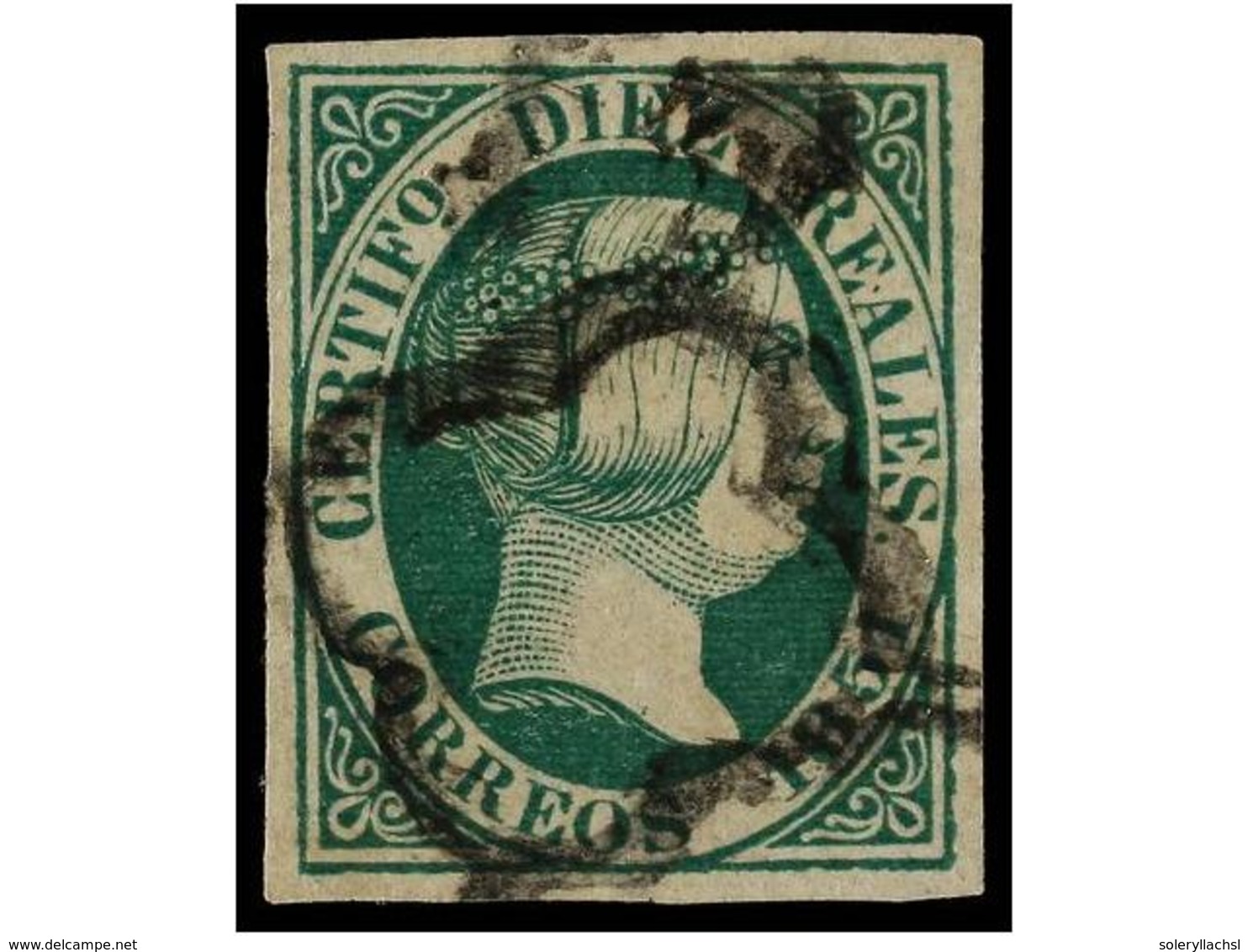 136 ° ESPAÑA. Ed.11. <B>10 Reales</B> Verde. Muy Bonito Ejemplar. Cat. 720?. - Autres & Non Classés