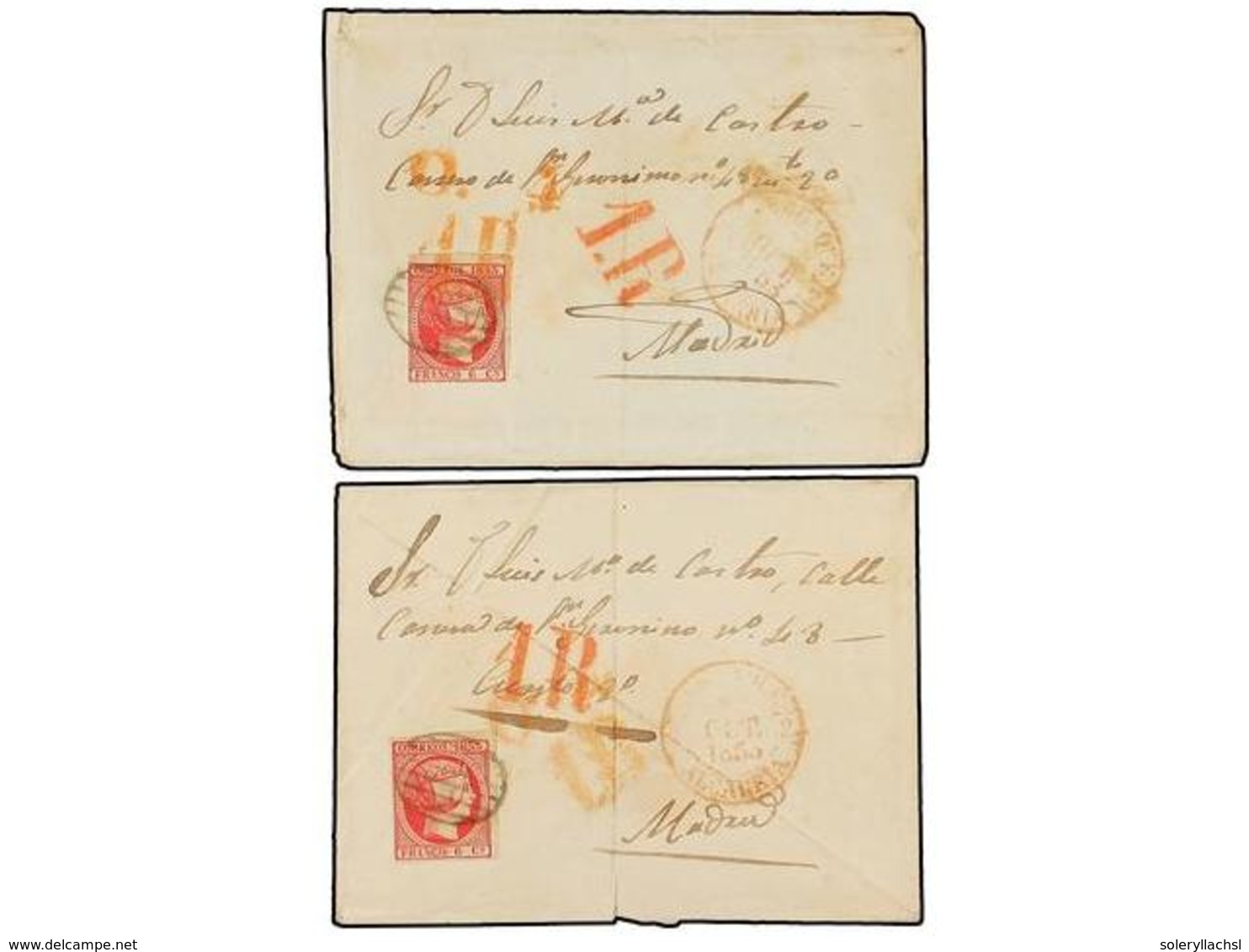 151 ESPAÑA. Ed.17 (2). 1853. Dos Cartas De JADRAQUE (Alcarria) A MADRID Circuladas Con Sello De <B>6 Cuartos</B> Rojo, A - Autres & Non Classés