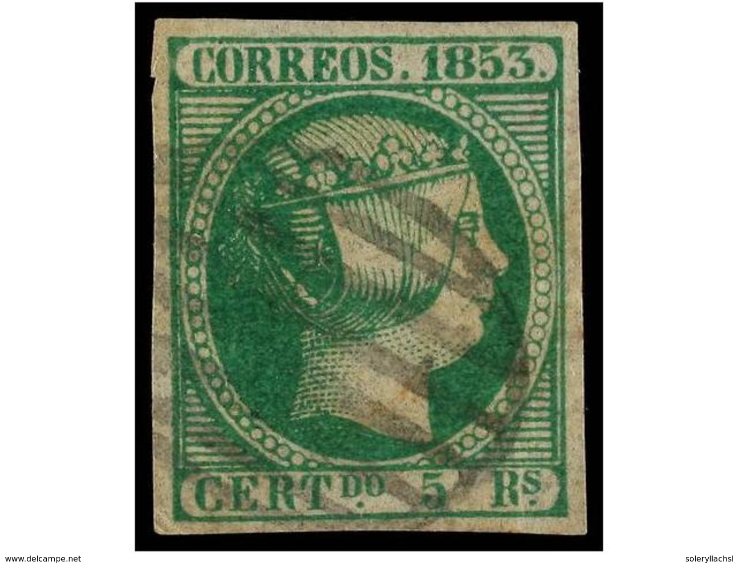 154 ° ESPAÑA. Ed.20. <B>5 Reales</B> Verde. Muy Bonito Ejemplar. Cat. 170?. - Autres & Non Classés