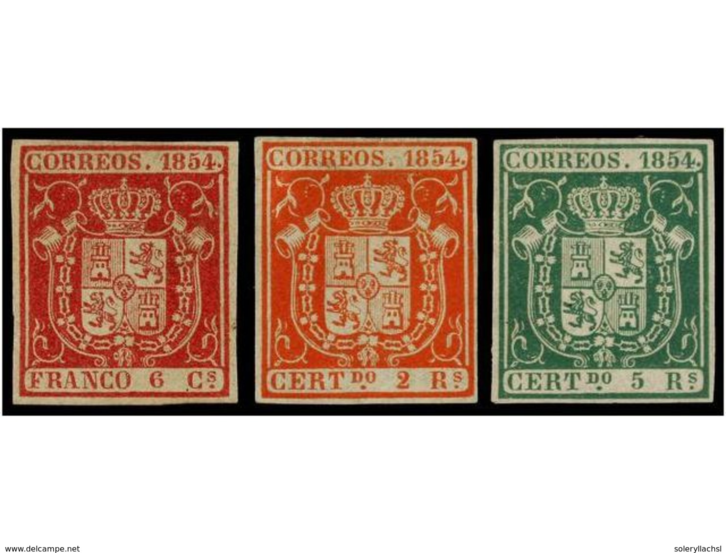 163 (*) ESPAÑA. Ed.24, 25, 26. <B>6 Cuartos</B> Rojo, <B>2 Reales</B> Bermellón Y <B>5 Reales</B> Verde. Muy Bonitos Eje - Autres & Non Classés