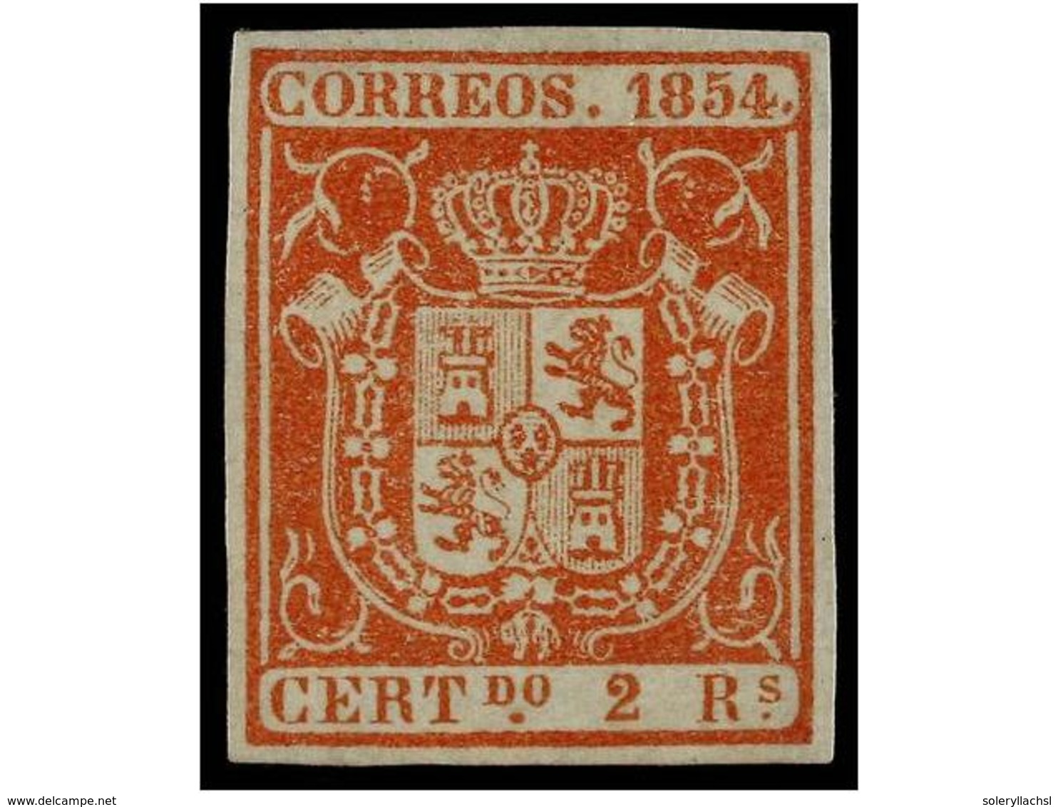 166 (*) ESPAÑA. Ed.25pa. <B>2 Reales</B> Rojo Sobre<B> PAPEL GRUESO AZULADO.</B> Sello Rarísimo En Nuevo, Pocos Ejemplar - Autres & Non Classés