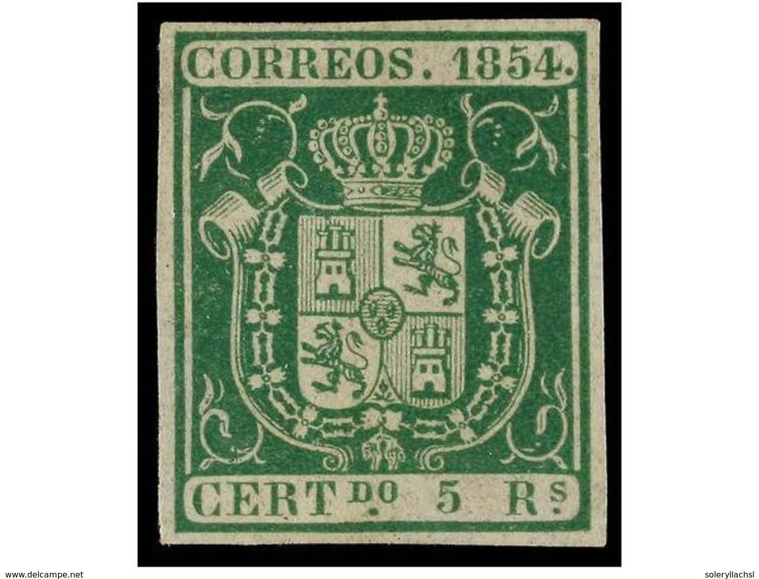 167 (*) ESPAÑA. Ed.26. <B>5 Reales</B> Verde. PIEZA DE LUJO. Cert. GRAUS. Cat. 2.125?. - Autres & Non Classés