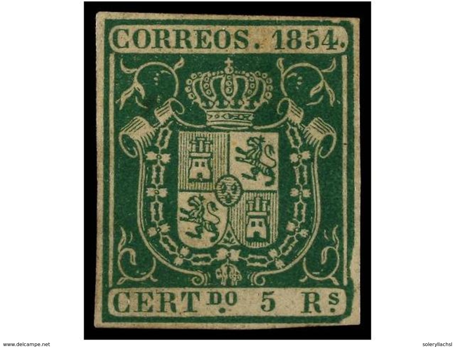 168 (*) ESPAÑA. Ed.26. <B>5 Reales</B> Verde. MAGNÍFICO EJEMPLAR. Cert. COMEX. Cat. 2.125?. - Autres & Non Classés