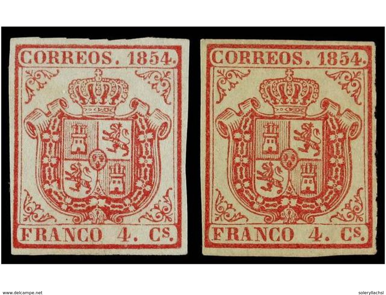 179 (*) ESPAÑA. Ed.33 Y 33A. <B>4 Cuartos</B> Rojo Papel Blanco Y Azul. Muy Bonitos Ejemplares. Cert. GRAUS Y CEM. Cat.  - Autres & Non Classés