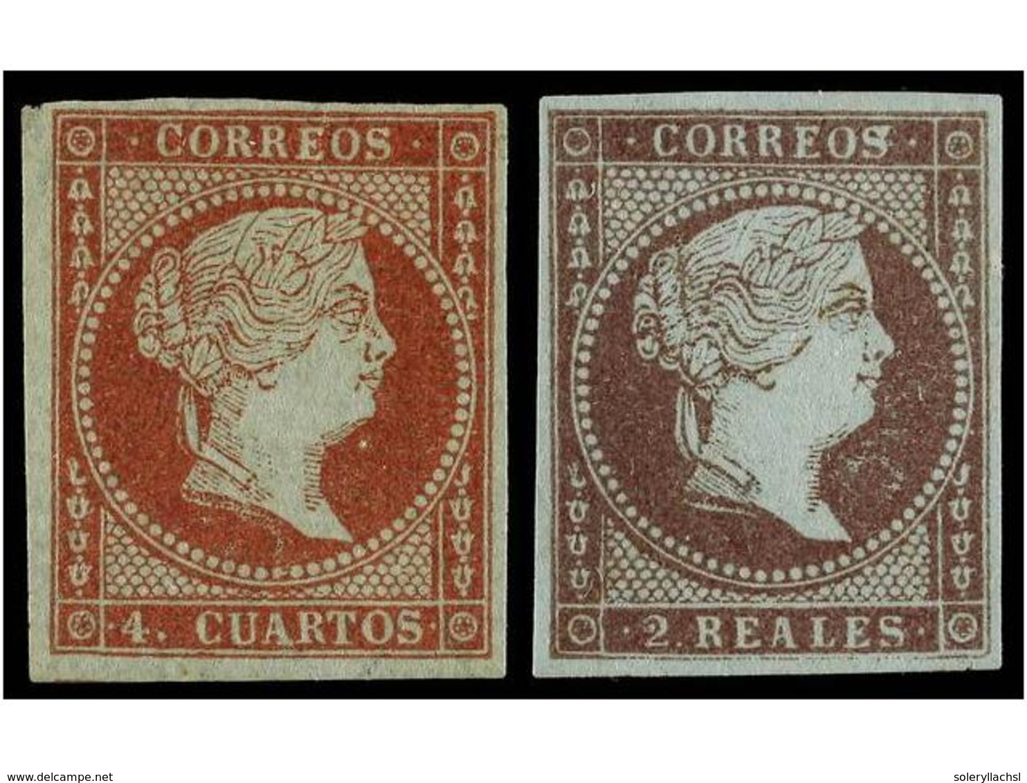 184 (*) ESPAÑA. Ed.40 Y 42. <B>4 Cuartos</B> Rojo Y <B>2 Reales</B> Violeta. Magníficos Ejemplares. Cert. GRAUS Y CEM. C - Autres & Non Classés