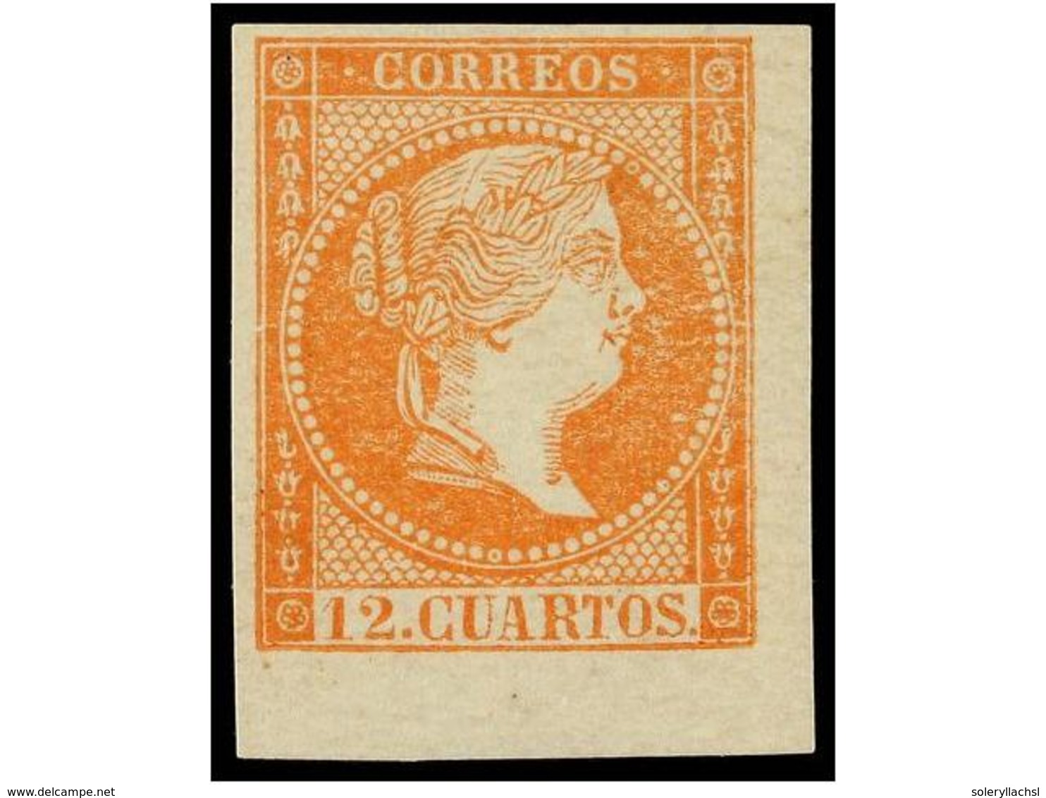 197 (*) ESPAÑA. Ed.NE 1. <B>NO EMITIDO. 12 Cuartos</B> Naranja. LUJO. Cert. COMEX. Cat. 215?. - Autres & Non Classés