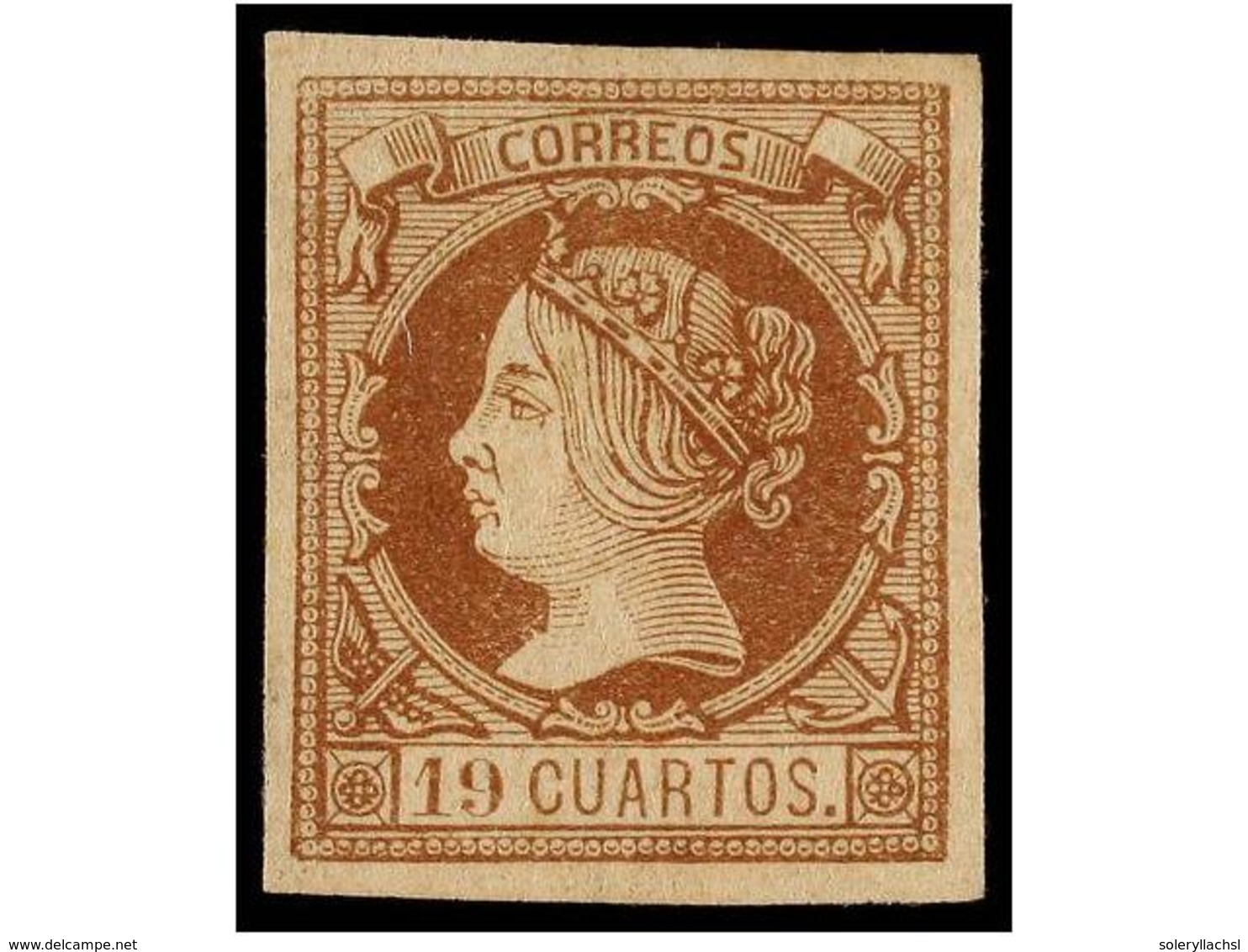 203 * ESPAÑA. Ed.54M. <B>19 Cuartos</B> Castaño. Pareja De Tinta Al Dorso Lavada, Procedente De La HOJA MUESTRA. Excelen - Autres & Non Classés