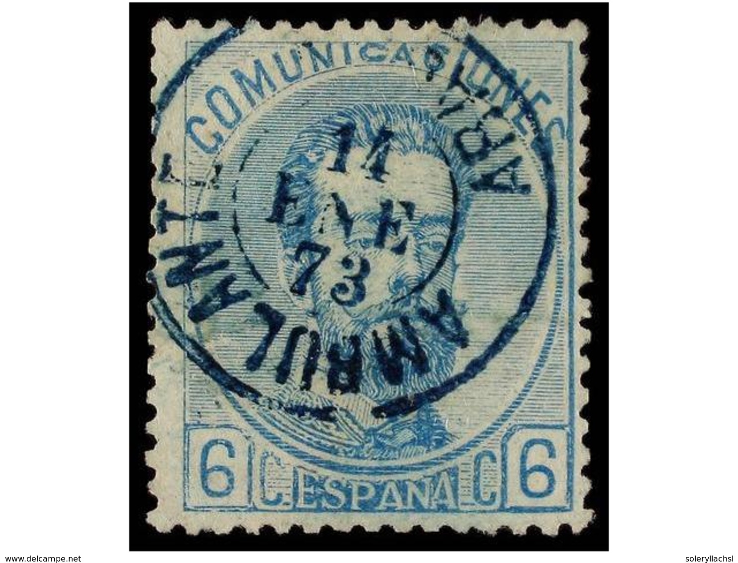 277 ° ESPAÑA. Ed.119. <B>6 Cts.</B> Azul, Mat. Fechador<B> AMBULANTE/ARAGON</B> En Azul. MAGNÍFICO. - Autres & Non Classés