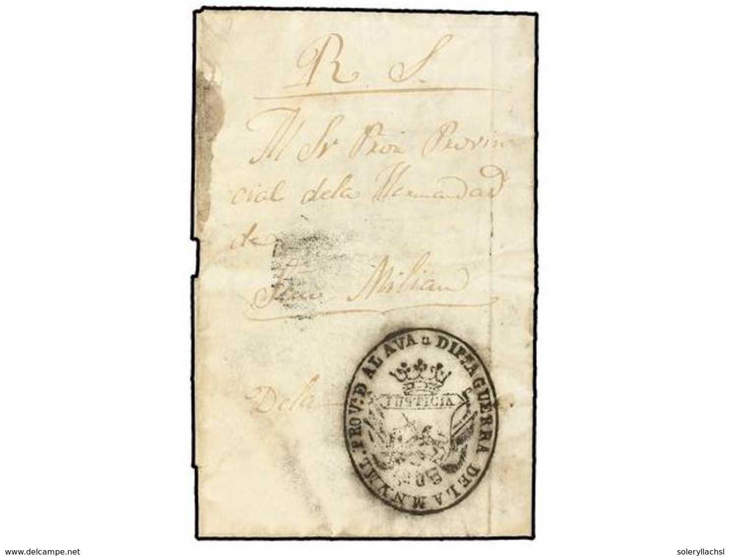 333 ESPAÑA. 1837. <B>CARLISTAS. </B>ARAMAYONA Al Prior Provincial De La Hermandad De San Millan. Marca <B>PROV. D. ALAVA - Altri & Non Classificati