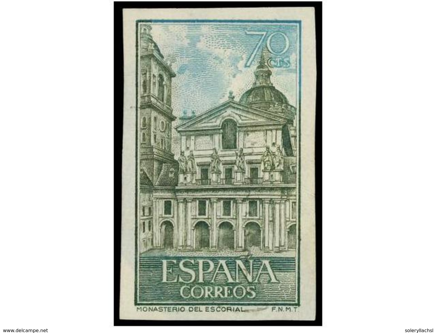 708 ** ESPAÑA. Ed.1382s. <B>ESCORIAL. 70 Cts.</B> Verde Y Azul <B>SIN DENTAR</B>. MUY RARO Y De LUJO. Cert. CEM. - Other & Unclassified